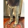 Washed yellow mud tie-dyed jeans men's American high street vibe pants thin straight slightly pulled trousers men