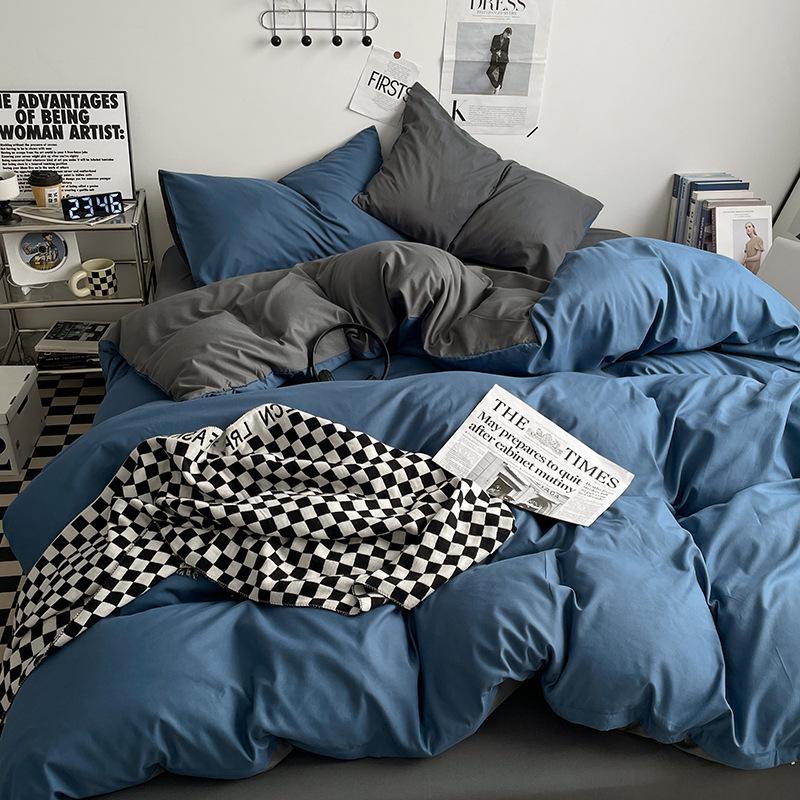 Four-Piece Pure Cotton Washable Bed Set: Skin-Friendly Sheet and Duvet Cover, Ideal for Dormitory Beds.