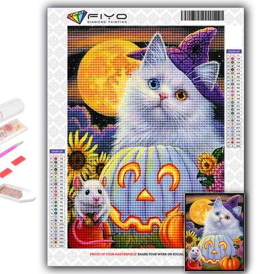 Diamant Stickerei Halloween Kürbis und schwarze Katze 5D DIY Diamant Malerei Kreuzstich Strass