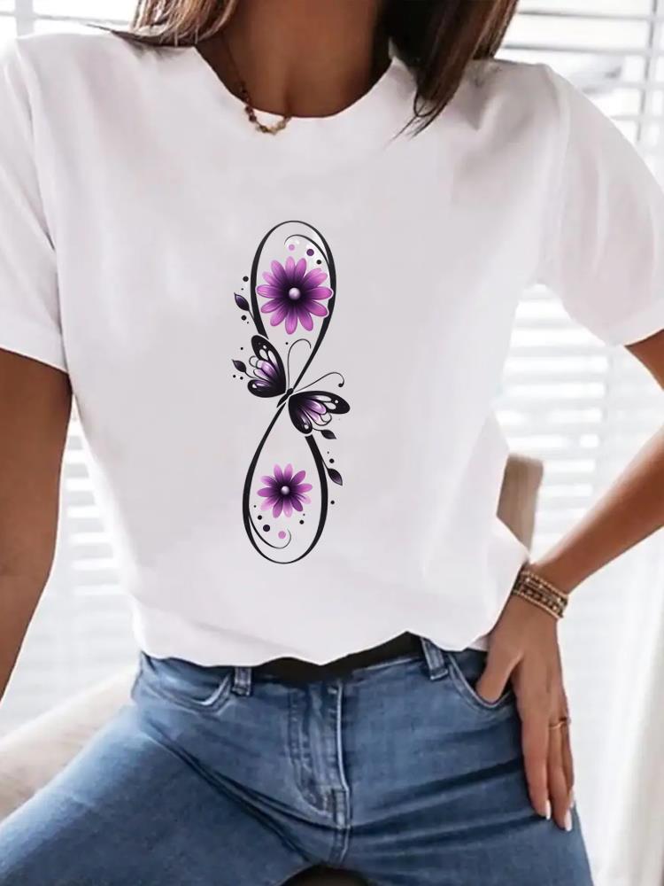 (Asian Size) Tee Top love heart trend 90s Women Clothing T Shirt Woman Print Fashion Female Short Sleeve Graphic T-shirts