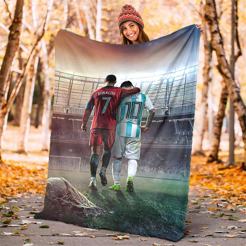 Messi & Ronaldo Flannel Blanket Soft All-Season Throw, Design for Camping, Car Travel, Hiking Sofa, Bed, Office Perfect Gift for Parties