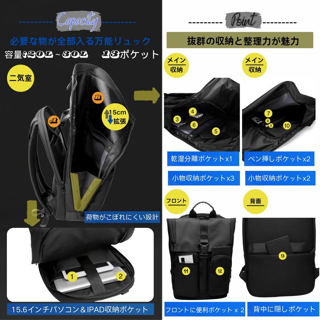 Flap Top Business Large Water PC A4 Commuting To Work or Business Job Flap Black [YCD] Men's Backpack, Stylish, Popular, Backpack, Capacity,