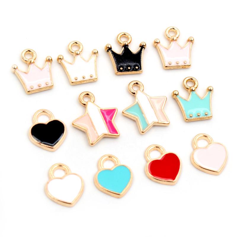 20pcs Star Heart Crown Charms Pendant Random Mix Enamel Alloy Metal DIY Jewelry Making Accessories Findings