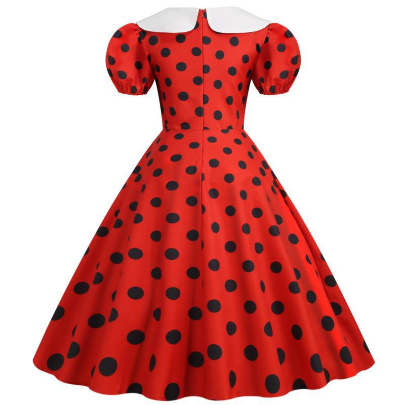 Retro-weißes Polka Dot Swing-Kleid mit großem Revers