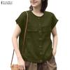 ZANZEA Women Casual Round Neck Solid Color Short Sleeve Blouse
