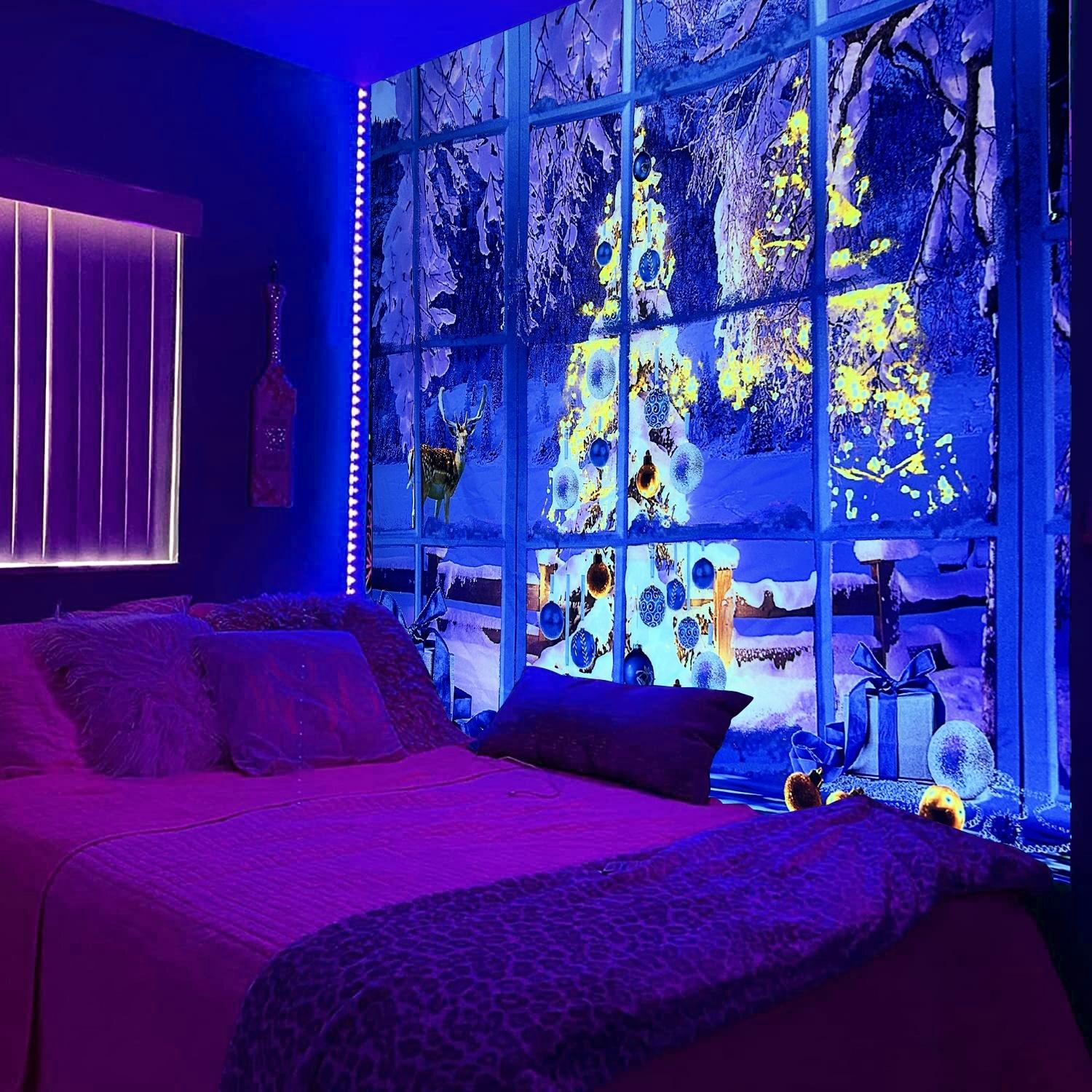 

1 шт. Рождественская елка Флуоресцентный гобелен Космическое пространство Полиэстер УФ Черный свет Гобелен, Настенный декор для гостиной, спальни, офиса, дома 150x100cm