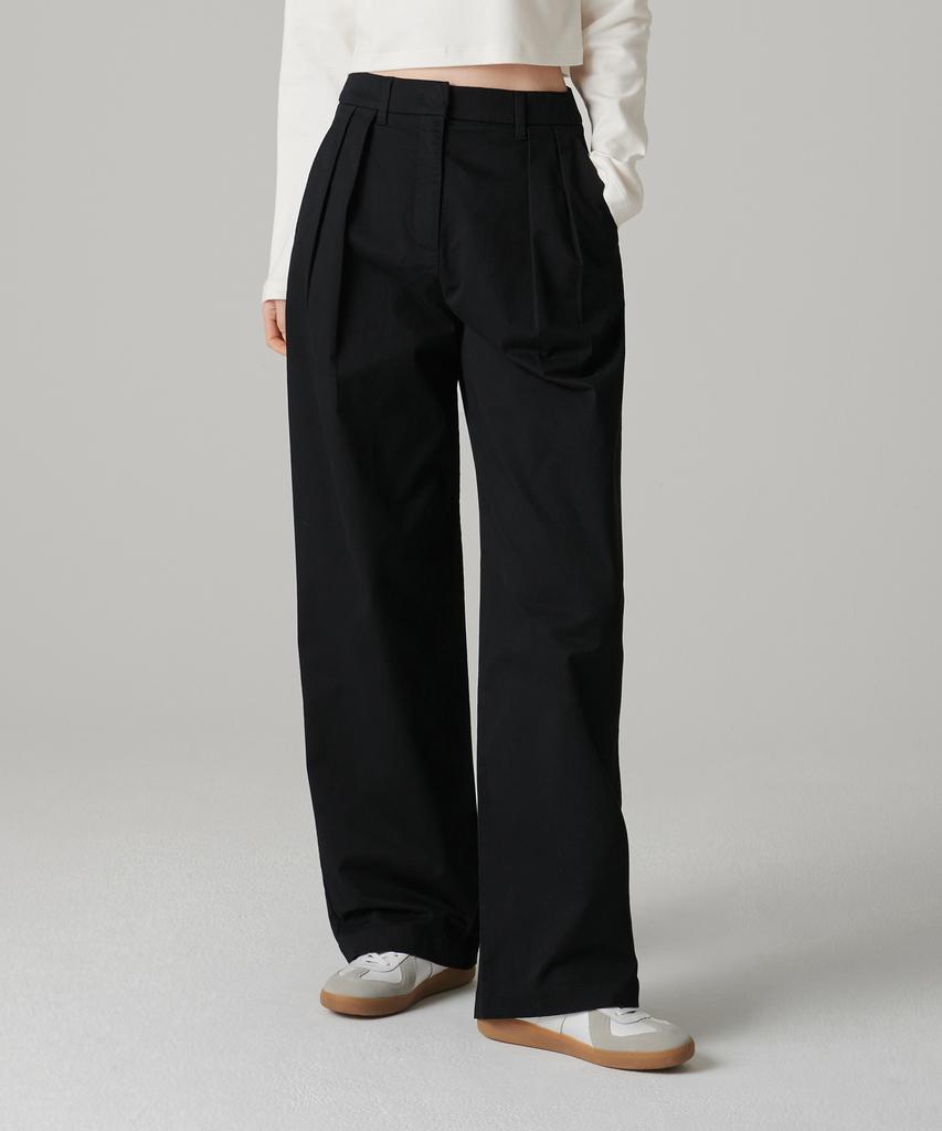 MUSINSA STANDARD WOMAN Women'S Reverse Two-Tuck Wide Chino Pants [Black]