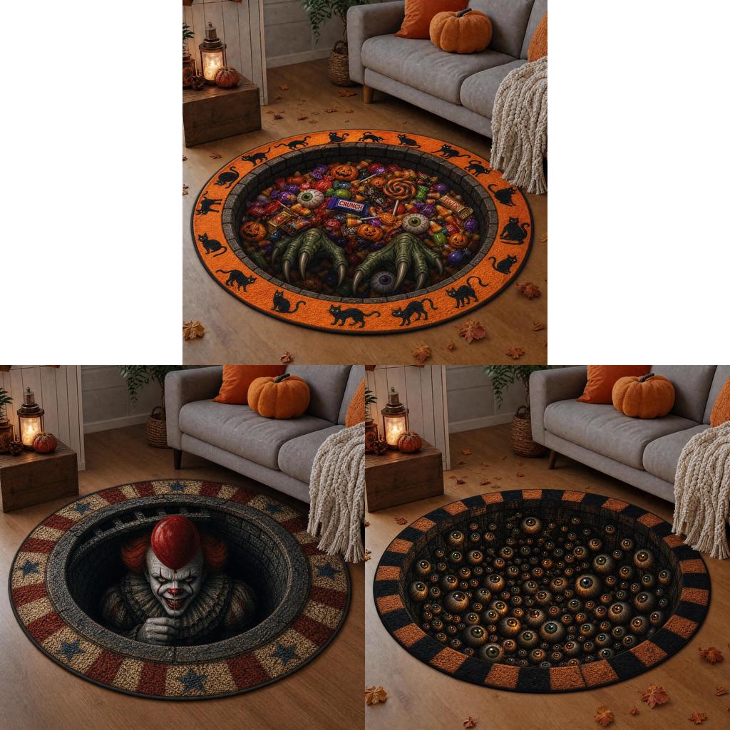 Halloween Round Non Slip Rug With Horrible Printed Design For Living Room Decor