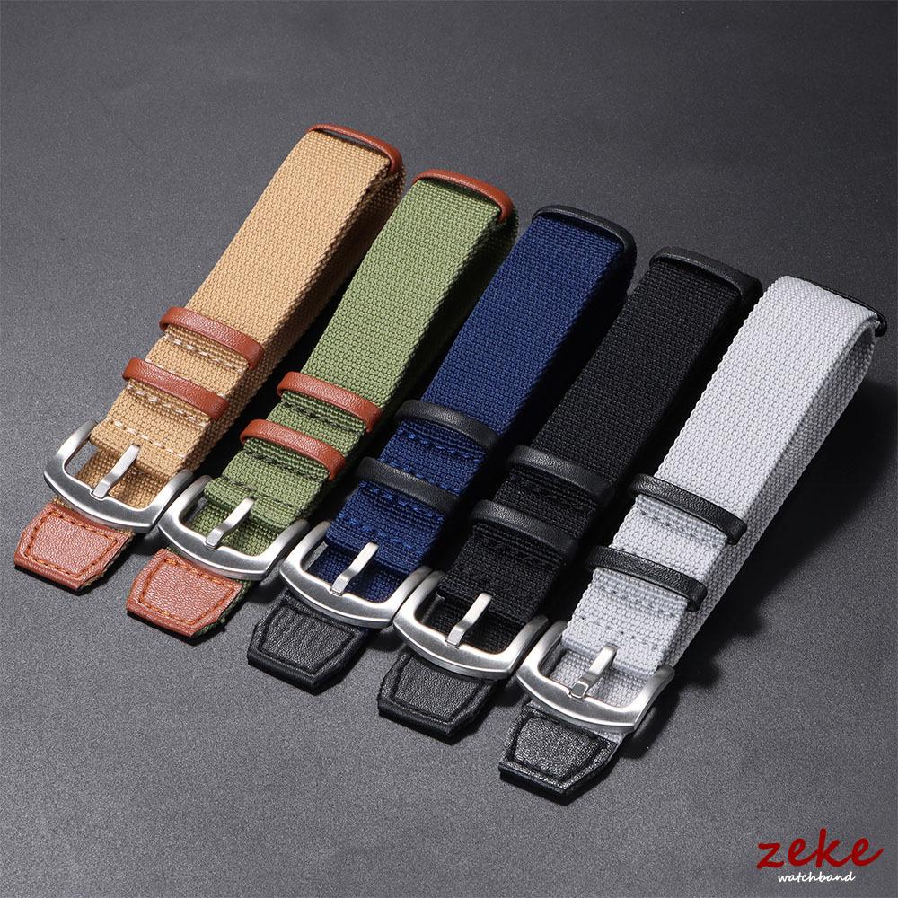 Bracelet de montre en Nylon Cuir 20mm 22mm Vintage Kaki Field Watch Band Vert Noir Gris Toile Tissée Bracelet Homme Sport Extérieur