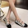 Mary Jane Single Shoes Women's New Autumn Temperament Flats Silver Light Mouth Small Leather Shoes