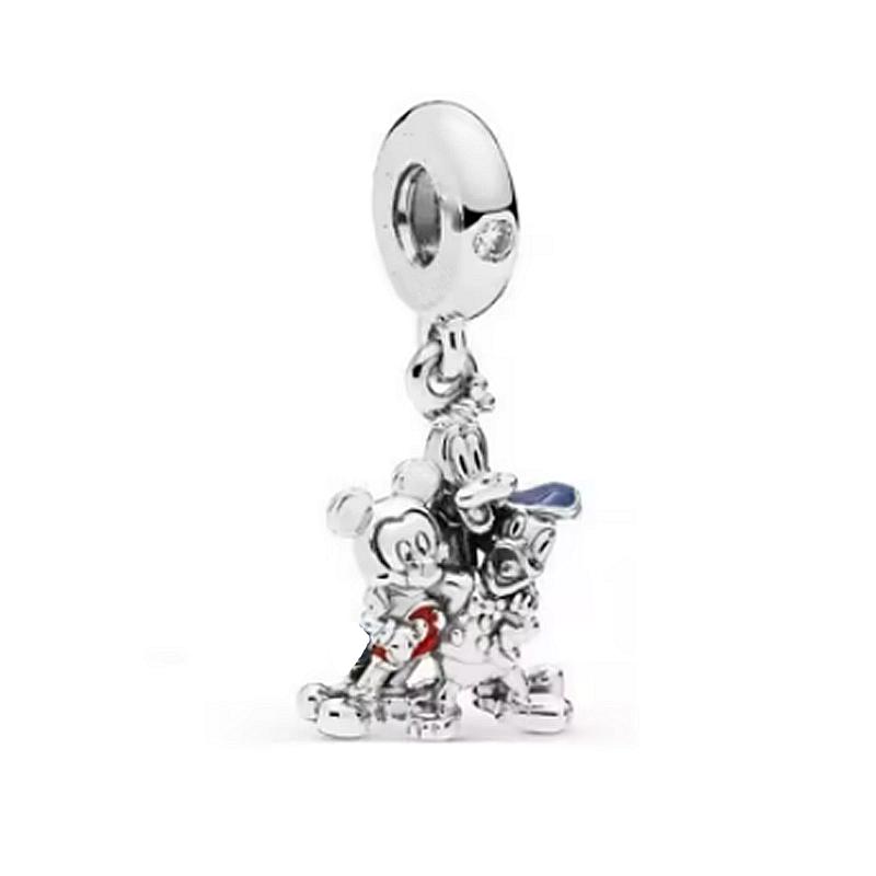 Disney Mickey Minnie Friends Dangle Charm Beads European Silver Bracelet Necklace DIY Jewelry Gift for Kids
