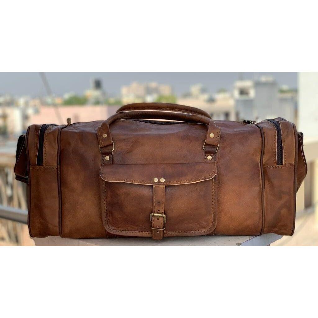 Męska torba podróżna z prawdziwej skóry koziej, brązowa, weekendowa, sportowa