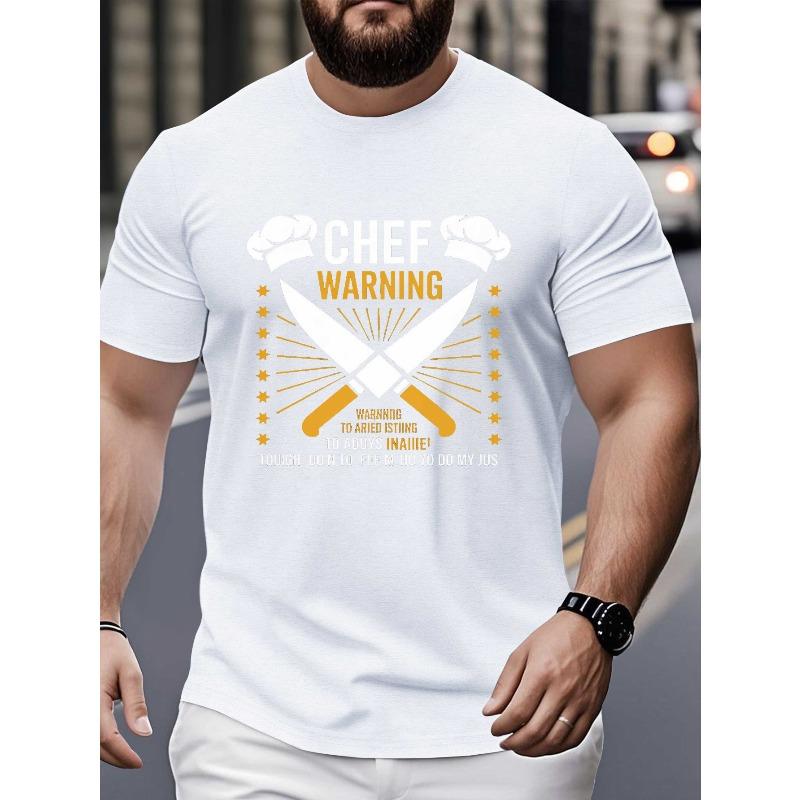 

Повседневные короткие футболки европейского размера для мужчин с большим размером, с графикой «Предупреждение шеф-повара», идеально подходят для летней носки и повседневного использования S белый
