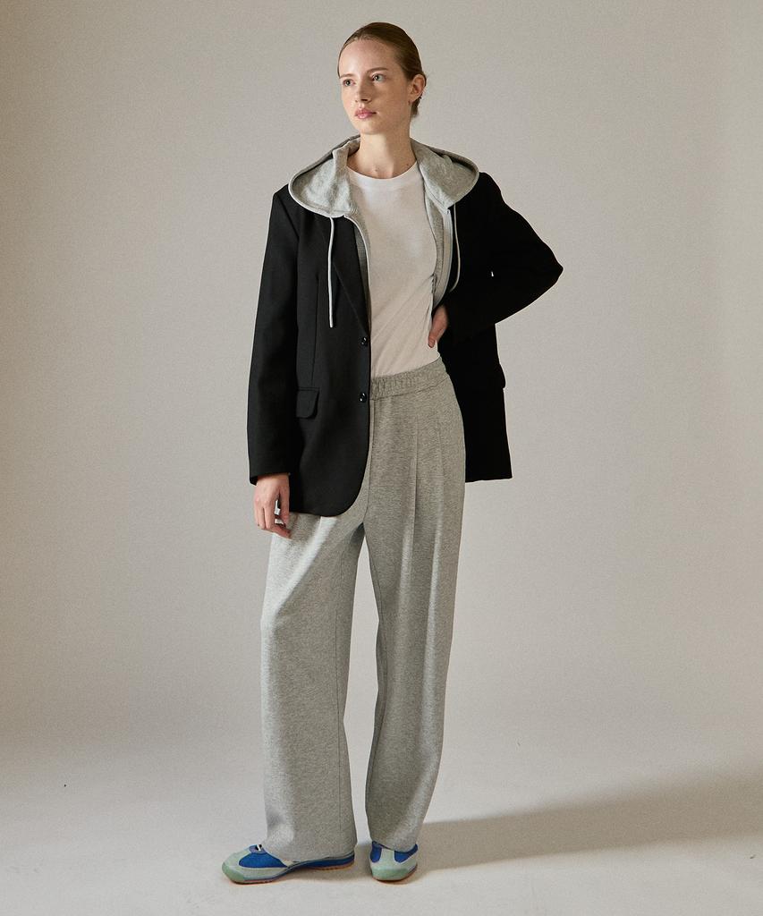 BASIC HOUSE Women'S Double-Sided Two-Pleated Wide Sweatpants Melange Grey Lzpt0211