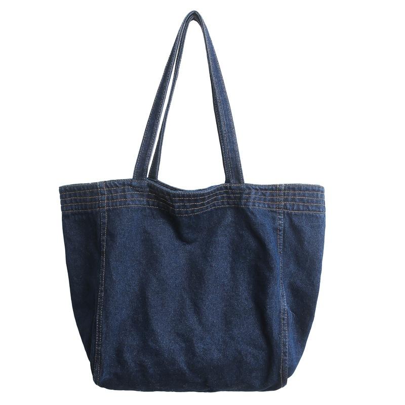 Japanese large-capacity denim bag men's and women's canvas large tote bag ins shoulder mother bag shopping bag student schoolbag