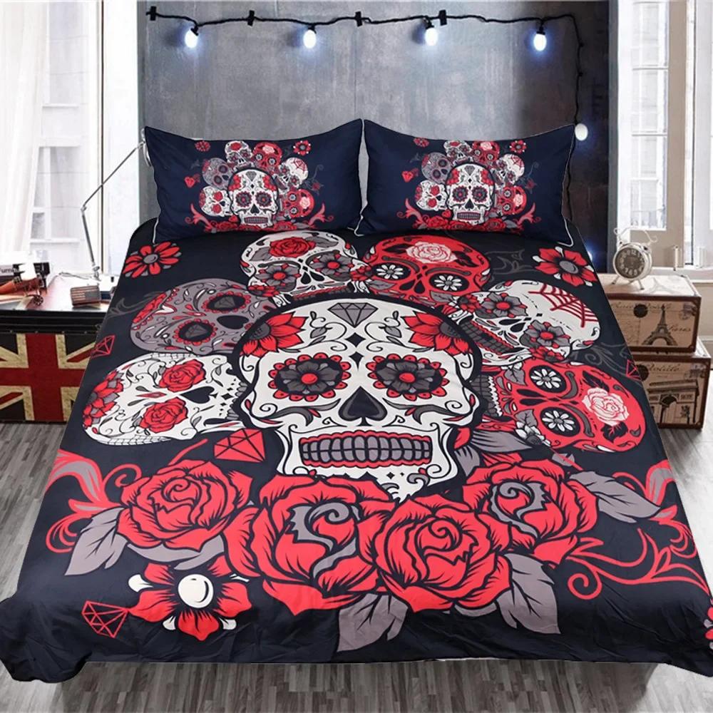 

Hot Red rose Flower Skul Quen Beding Set Double Bed 2-3pcs Soft Duvet Cover Bed Shet Pilowcases Warm Comforter Beding Sets King-Sized Dimensionsd 100*200cm Single