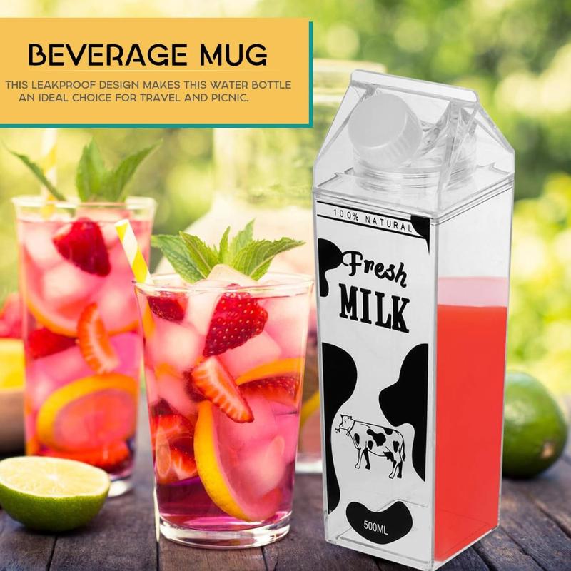 Bouteille de Lait 500/750/1000 ml Boîte à Eau Carrée Tasse à Café Jus de Thé Transparente Stockage du Lait Pour Sports de Plein Air Camping Gym