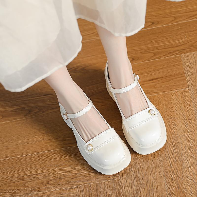 Coarse Heel Small Leather Shoes Single Shoes 2025 Spring and Autumn New Light Mouth French Sweet White Word with Mary Jane Shoes Women