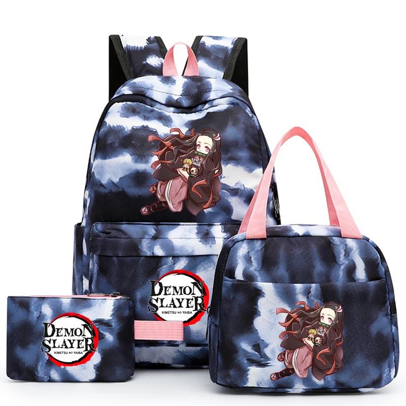 3ks/set Anime Demon Slayer Batoh pro dívky Chlapci Back To School Bag with Lunch Bag Student Bookbag Muži Ženy Cestovní taška Mochil
