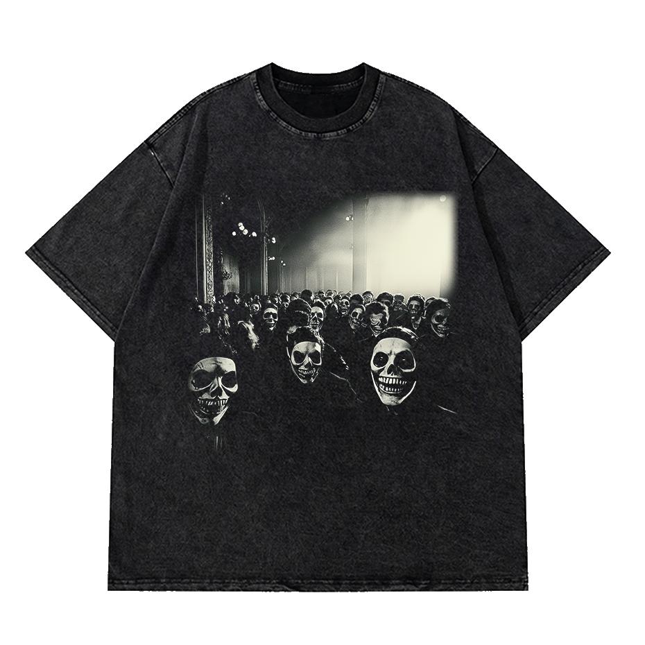 

Hip Hop Streetwear Retro Washed Black T-Shirt Scary Zombie Graphic T Shirt Cotton Unisex Tshirt Men Tops Tee 3XL