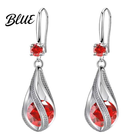 Lightweight Earrings 1 Pair Drop Cubic Zirconia Waterdrop Shape Long красный