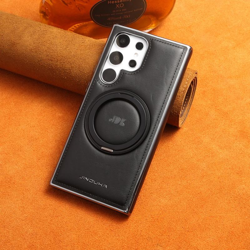 Obchodní kožené pouzdro s magnetickým otočným držákem pro Samsung Galaxy S24 Plus S23 S22 Ultra pro MagSafe Luxusní ochrana objektivu Nárazuvzdorný kryt telefonu