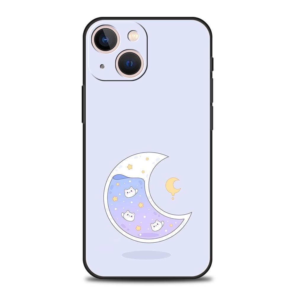 Minimalist Cartoon Sun Moon Phone Case For iPhone 16 13 15 14 12 11 Pro MAX XR X SE XS 7 8 Plus Soft TPU Shell Cover