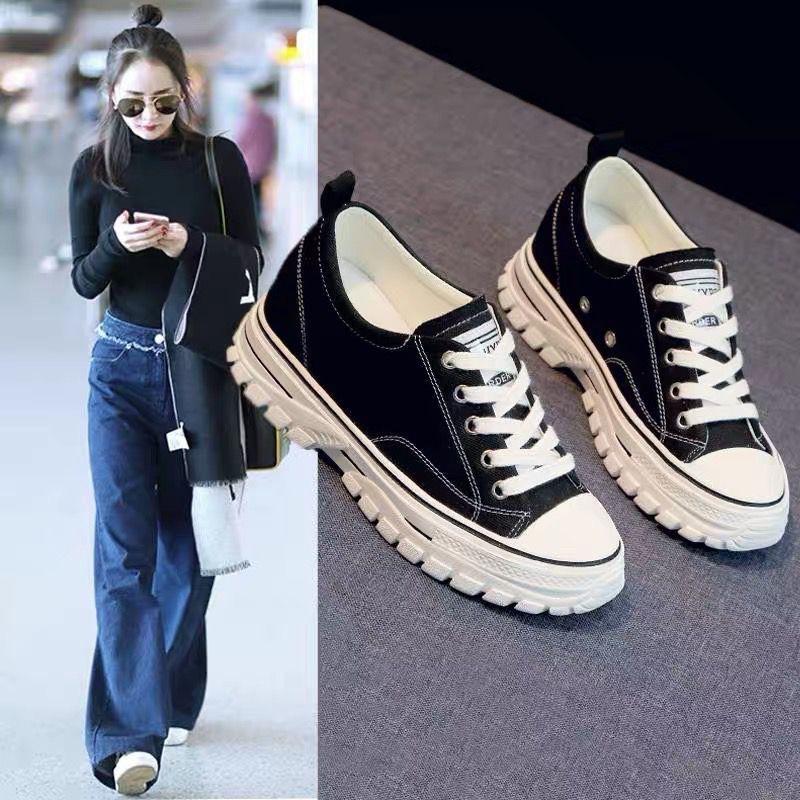 Platform Canvas Shoes Women's 2025 New Spring and Summer Breathable Student Versatile Explosive Muffin Sports and Leisure Board Shoes