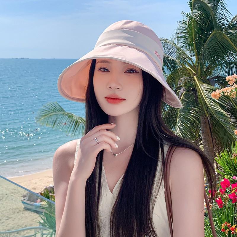 Empty top ice silk bucket hat women's summer eaves UV protection face cover sun hat versatile ponytail basin hat