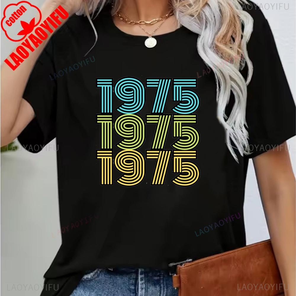 Vintage 1975 Funny 50Th Birthday Gifts 50 Years Old Retro Print T-Shirt Short Sleeve Crew Neck Casual Top for Summer & Spring