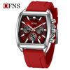 Herren Square Chronograph Armbanduhren Silikon-/Netzarmband, Luxuriöse Stilvolle Analoge Uhr für Arbeit & Streetwear