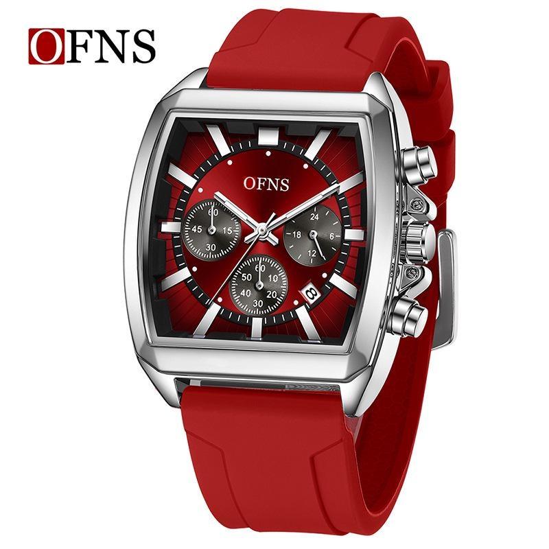 Herren Square Chronograph Armbanduhren Silikon-/Netzarmband, Luxuriöse Stilvolle Analoge Uhr für Arbeit & Streetwear