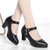 Fashion Thick Heel Platform Shoes Women Pumps 2024 Black Mary Janes Soft Leather High Heels Ladies Office Party Dress Shoes