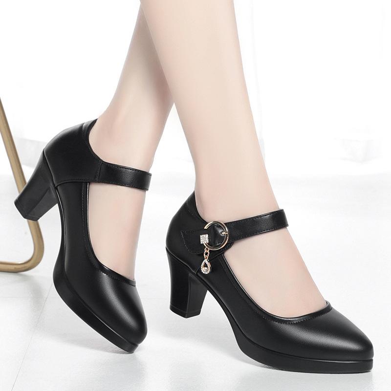 Fashion Thick Heel Platform Shoes Women Pumps 2024 Black Mary Janes Soft Leather High Heels Ladies Office Party Dress Shoes