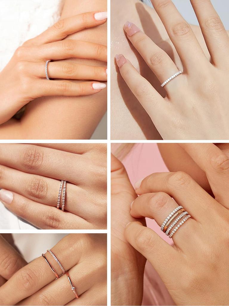 Suplight Eternity Ring for Women, Popular Silver 925 Ring with Cubic Zirconia, Size 9, 2mm Wide, Thin Accessory