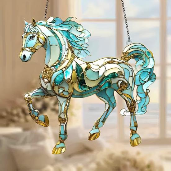 Yousheng Horse Hanging Sign Round Acrylic Panel Sign 2D Flat Horse Sign Decorative Front Door Sign for Home Farmhouse Outdoor Indoor Decoration