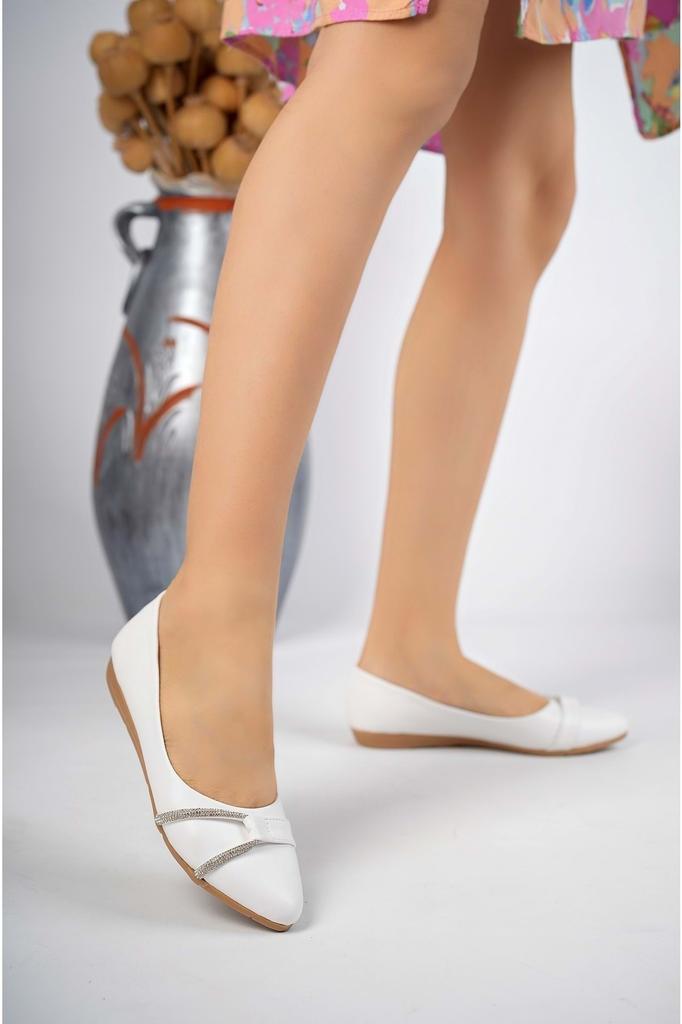 Women's Flat Shoes Black Side Stone Daily Large Big Size Ballerina Shoes - Black - 42