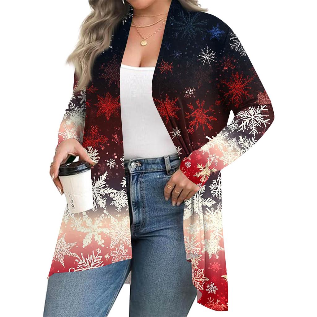 Dame Høst- og Vintermote Casual Trykk Langermet Middels Lang Cardiganjakke