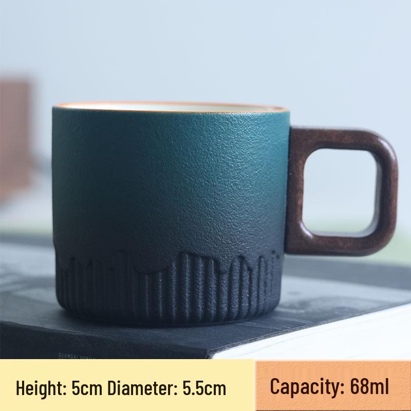 Exquisite Ceramic Tea & Coffee Cup with Wooden Handle - Gradient Glaze, Gift Box Set