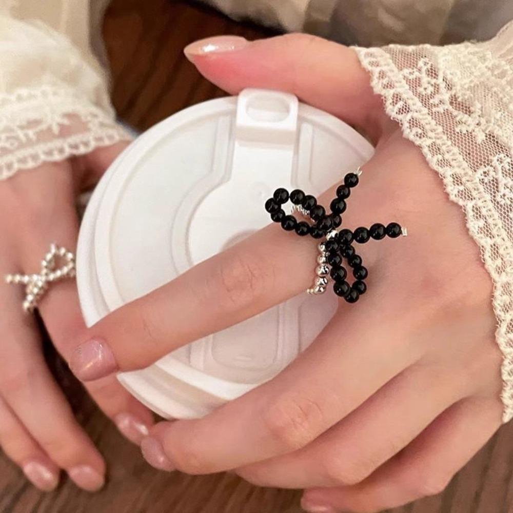

Elastic Pearl Bow Ring Jewelry Y2K Ring Fashion Pearl Beads Finger Ring Women