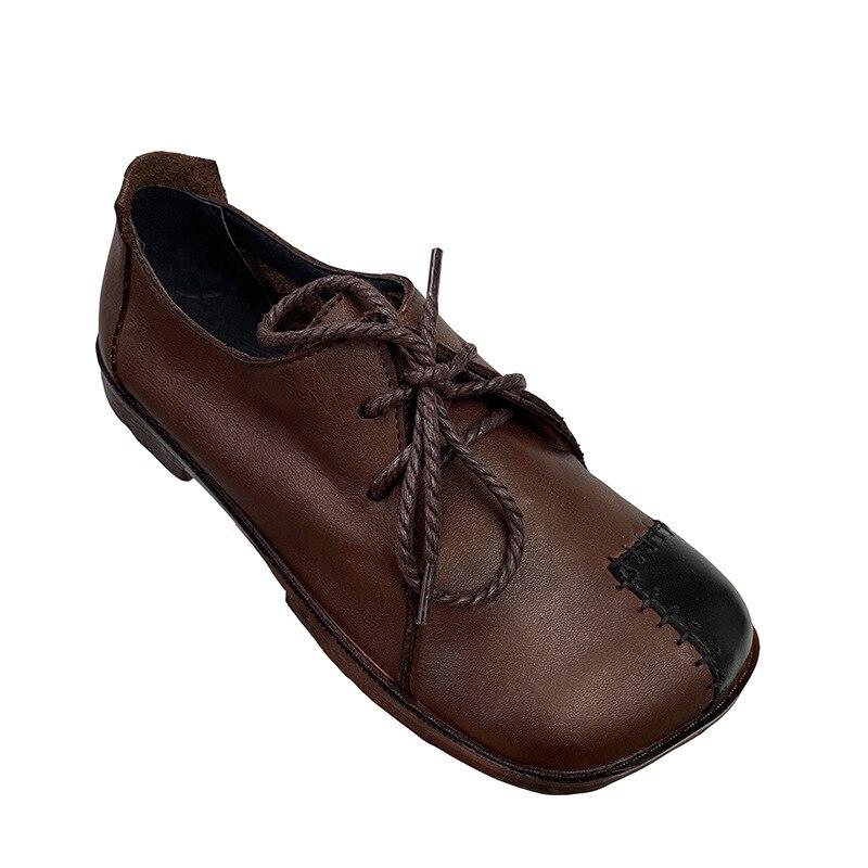 Flats Zapatos de mujer Cuero genuino Colores mixtos Cordones de punta  redonda Superficial Zapatos de mujer hechos a mano comprar a buen precio —  entrega gratuita, reseñas reales con fotos — Joom