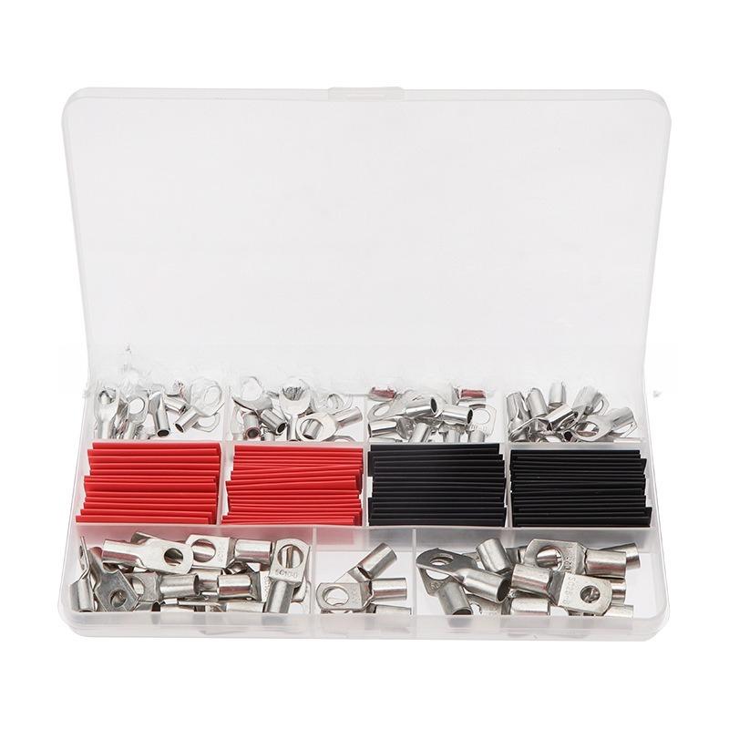 140Pcs/Box Bare Open Barrel Lugs Kit 70Pcs Cable Lugs + 70Pcs Red & Black Heat Shrink Tubing