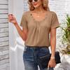 Women's Square-neck Top Pleated Solid Color Loose Button T-shirt