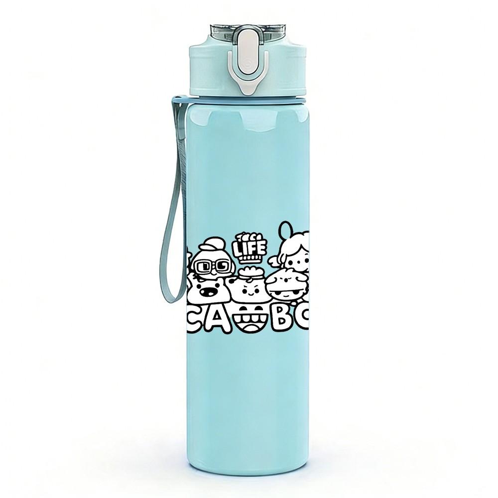 1PC Cute Group Cartoon Character Print 750ml Color Plastic Sports Water Bottle Leakproof Flip Straw Lid Suitable for Sports Office Home Use