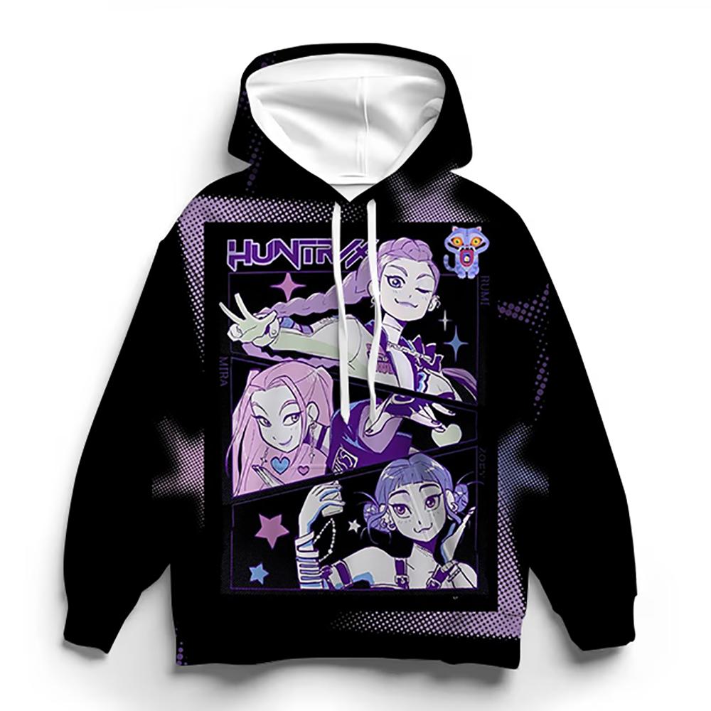 Y2K KPop Demon Slayer Hoodie for Teen Girls Rumi KPop Demon Slayer Pullover Autumn Casual Long-Sleeve Sweatshirt
