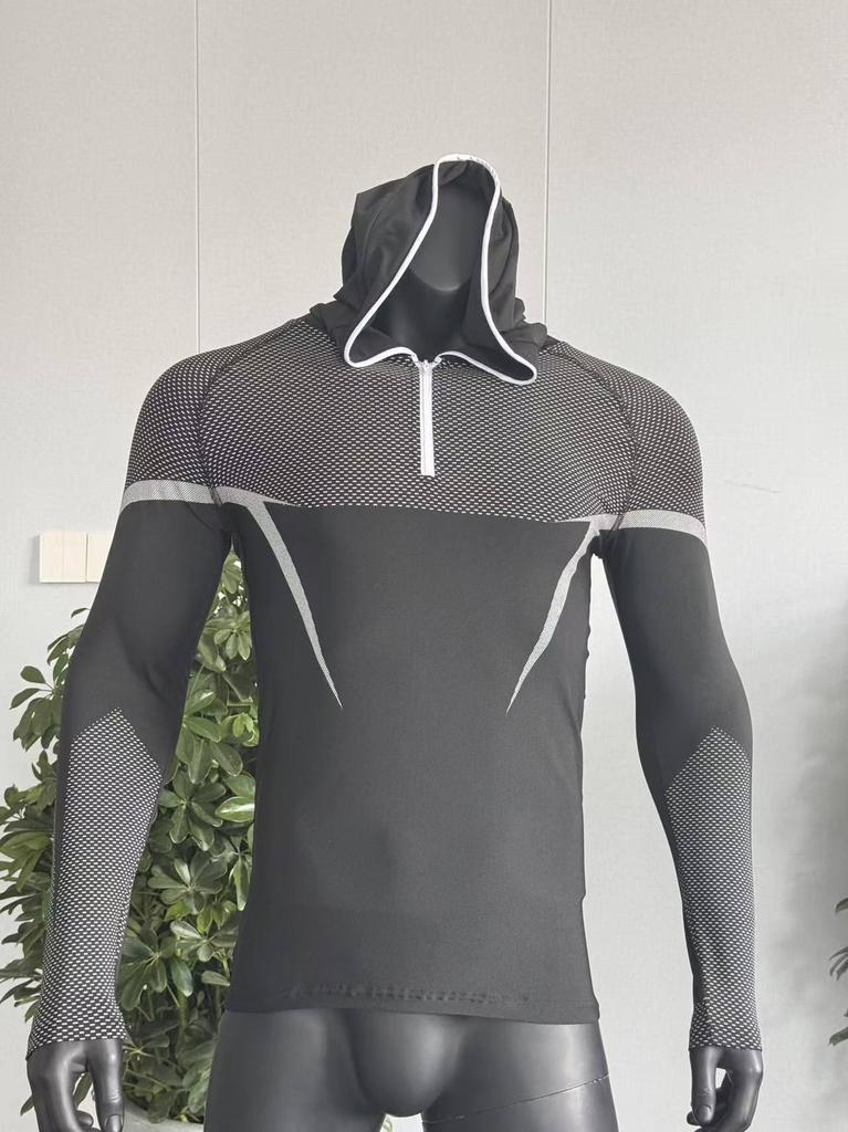 GYMSHARK Men's Onyx High Stretch Long Sleeve Hooded Fitness T-shirt