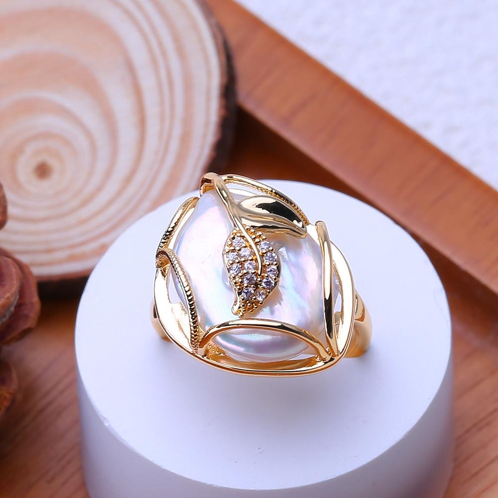 LSOOYH Natural Freshwater Big Button Baroque Pearl Rings For Women Classic Silver Gold Color Wedding Ring Birthday Gifts Wholesale
