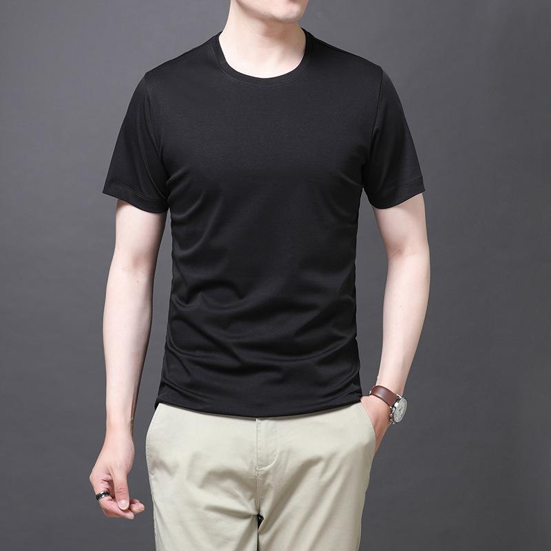 Mercerated Cotton Short-sleeved T-shirt Men's Round Neck Summer New Half-sleeved 80-pin Mercerated Cotton Loose Solid Color Top