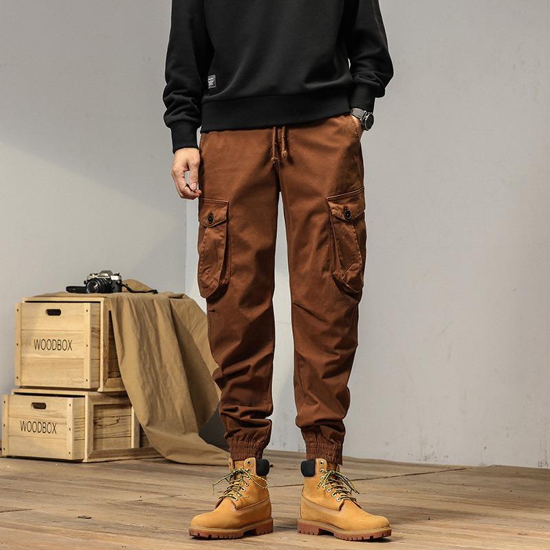 

Autumn new men s sports outdoor overalls versatile fashion loose wear-resistant simple high arcade pants 38 темно-коричневого
