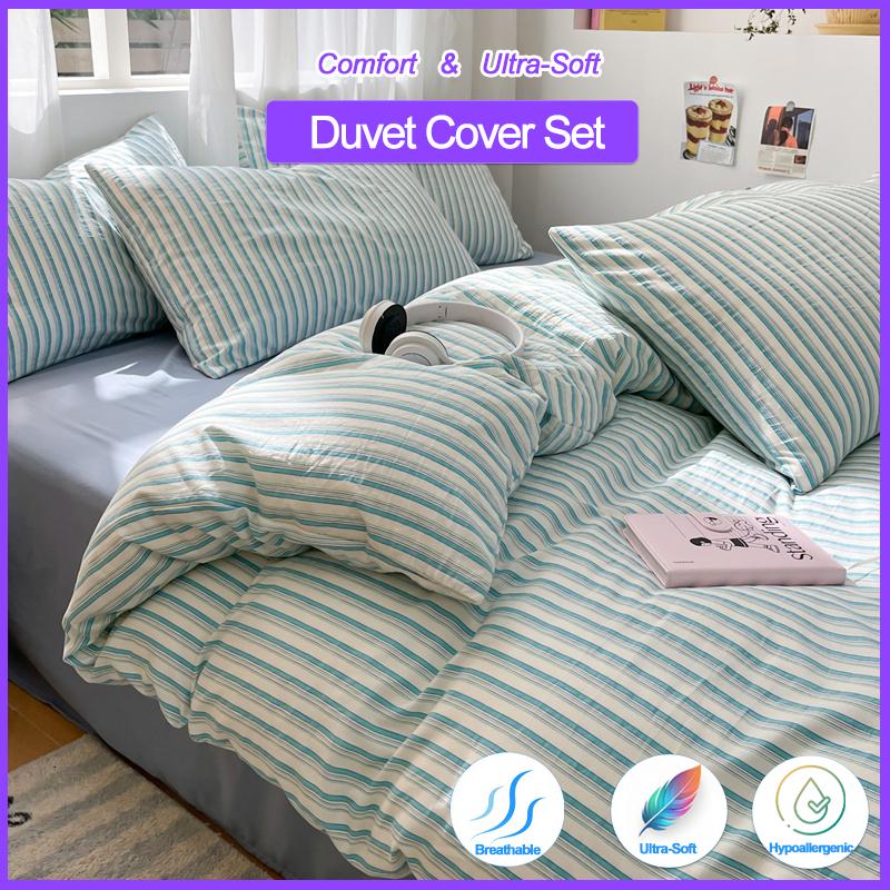 Popular Stripe Style Duvet Cover Set - Bedding Set Twin Full Single Double, Breathable Skin-Friendly,1 Duvet Cover 2 Pillowcases